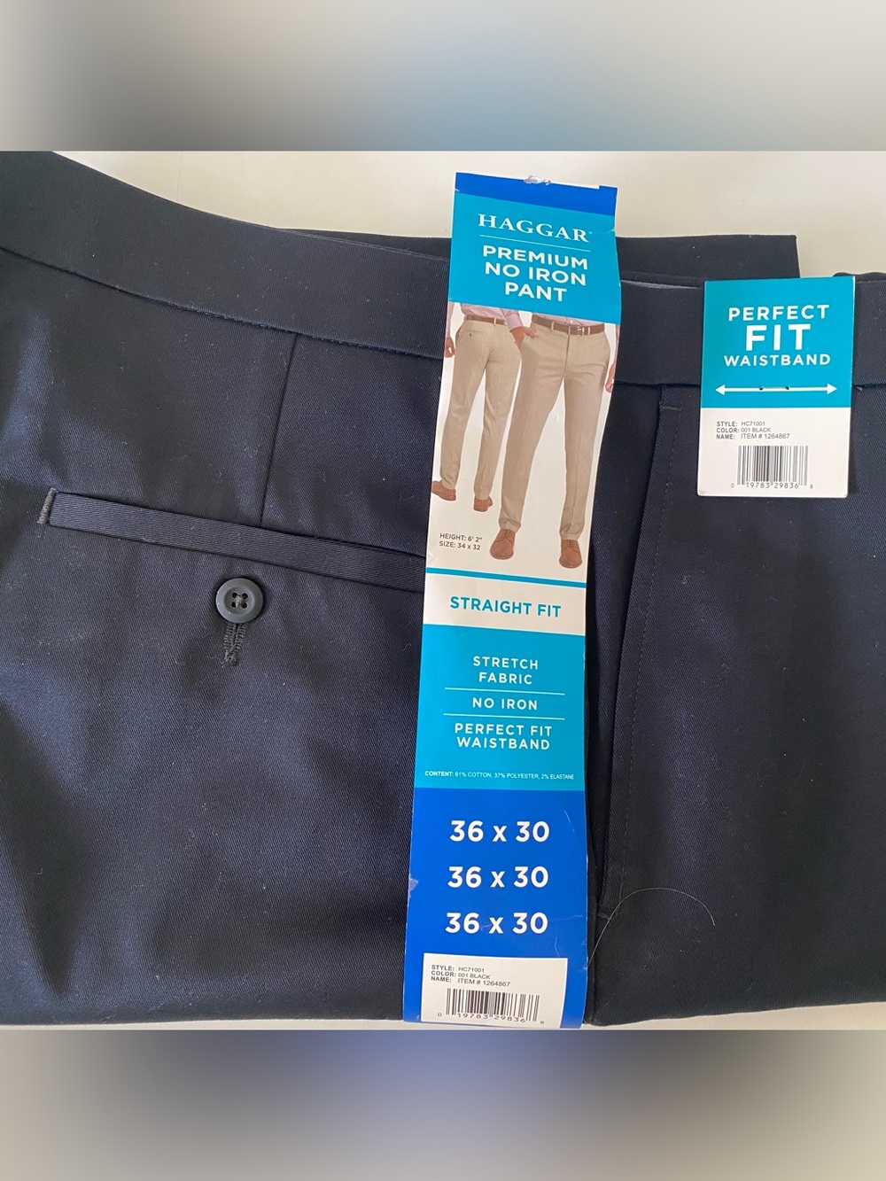 Haggar Men's Premium Straight Flat Front No-Iron Pants - Black 36/30